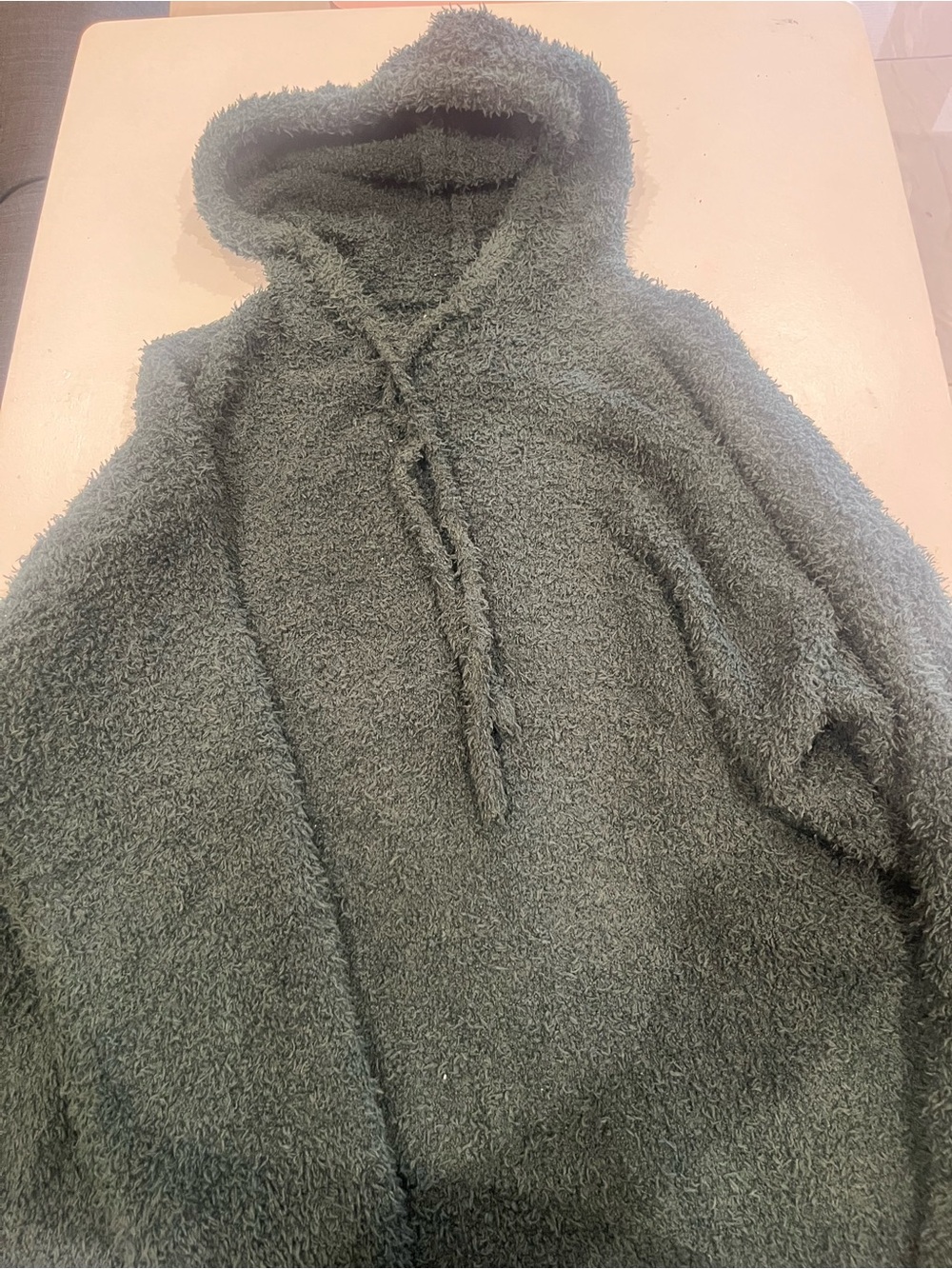 aerie Green Fuzzy Hooded Pullover with Yellow Detail